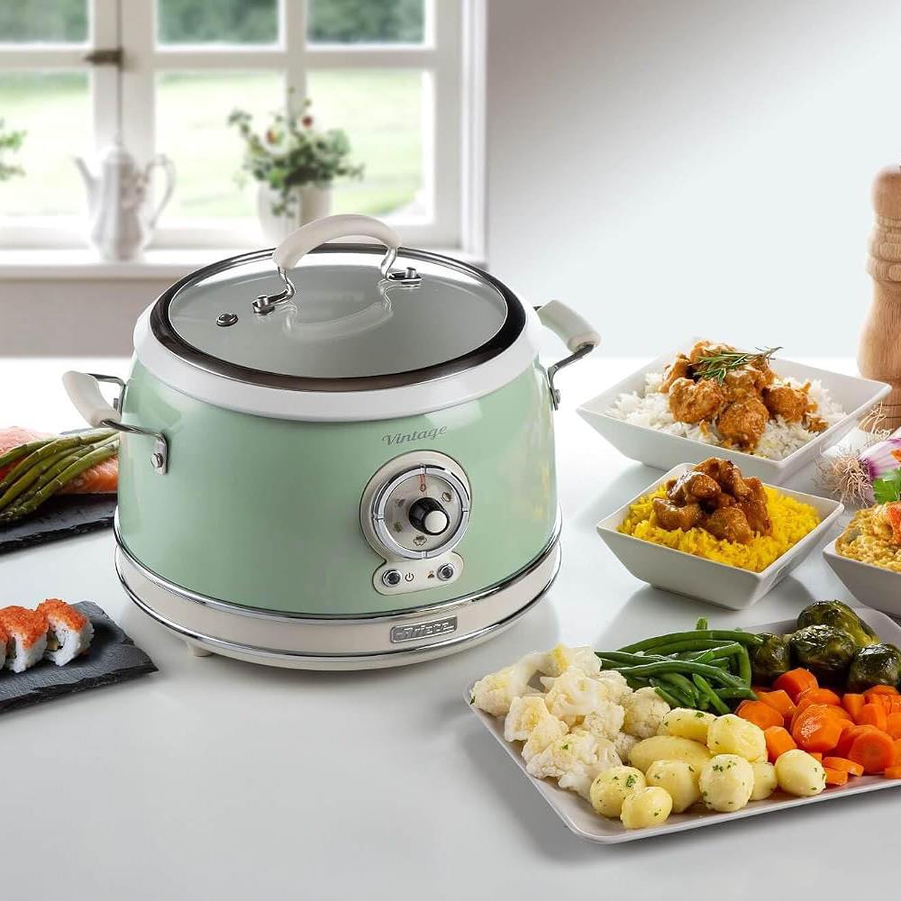 Ariete Vintage Reiskocher, Grün, 3,5L, Slow Cooker, Dampfgarer, 5 Programme, Keramikschüssel
