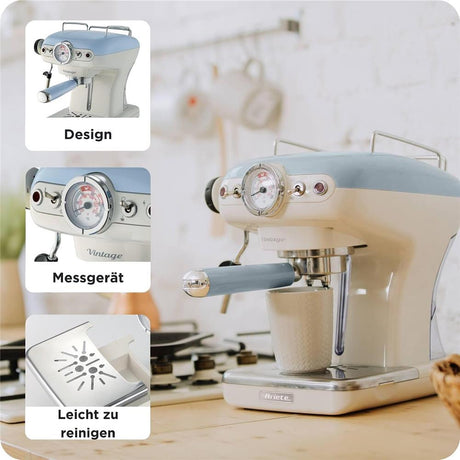 Ariete Vintage Espressomaschine, Blau, Siebträger Kaffeemaschine, 15 Bar