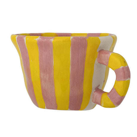 Bloomingville MINI Nini Tasse, Rosa mit gelben Streigen, Steingut, Kindertasse, dänisches Design