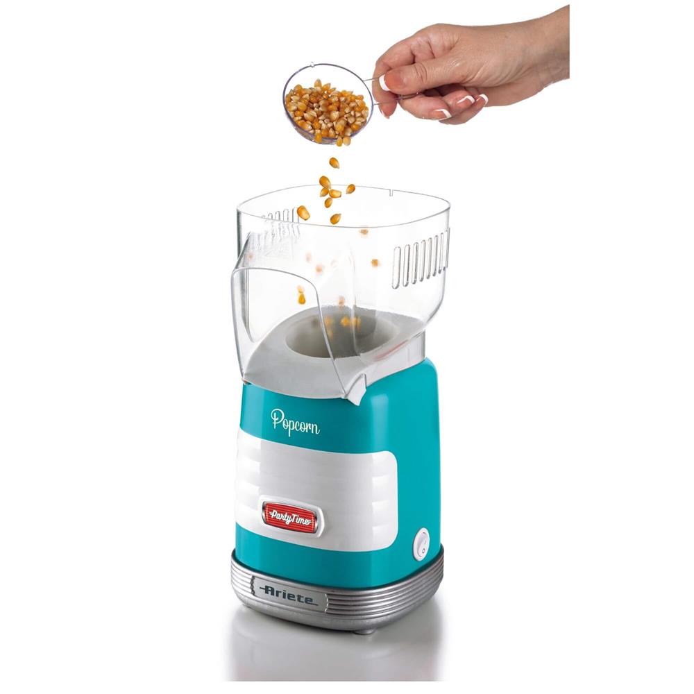 Ariete Party Time Popcorn Maker, Blau, Popcornmaschine Heißluft, Retro-Design, 50er Jahre-Stil