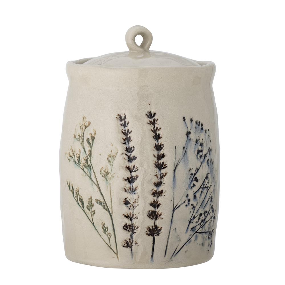 Bloomingville Bea Gefäß, Natur, 1,3L, Steingut, mit Blumenmotiv, dänisches Design