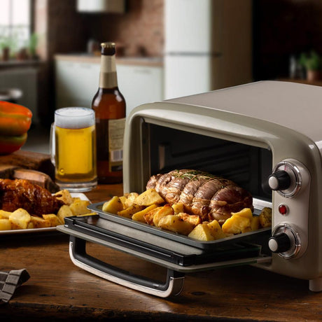 Ariete Vintage Mini Backofen, Beige, 10L Elektrobackofen im Retro-Design, 800W, 230°C