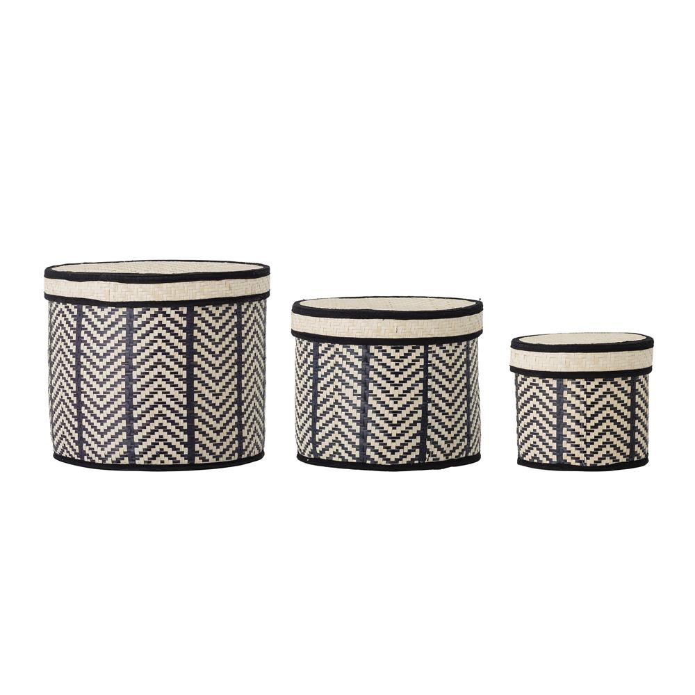 Bloomingville Islim Korb mit Deckel 3er Set Schwarz Palmblatt 30 x 25 cm