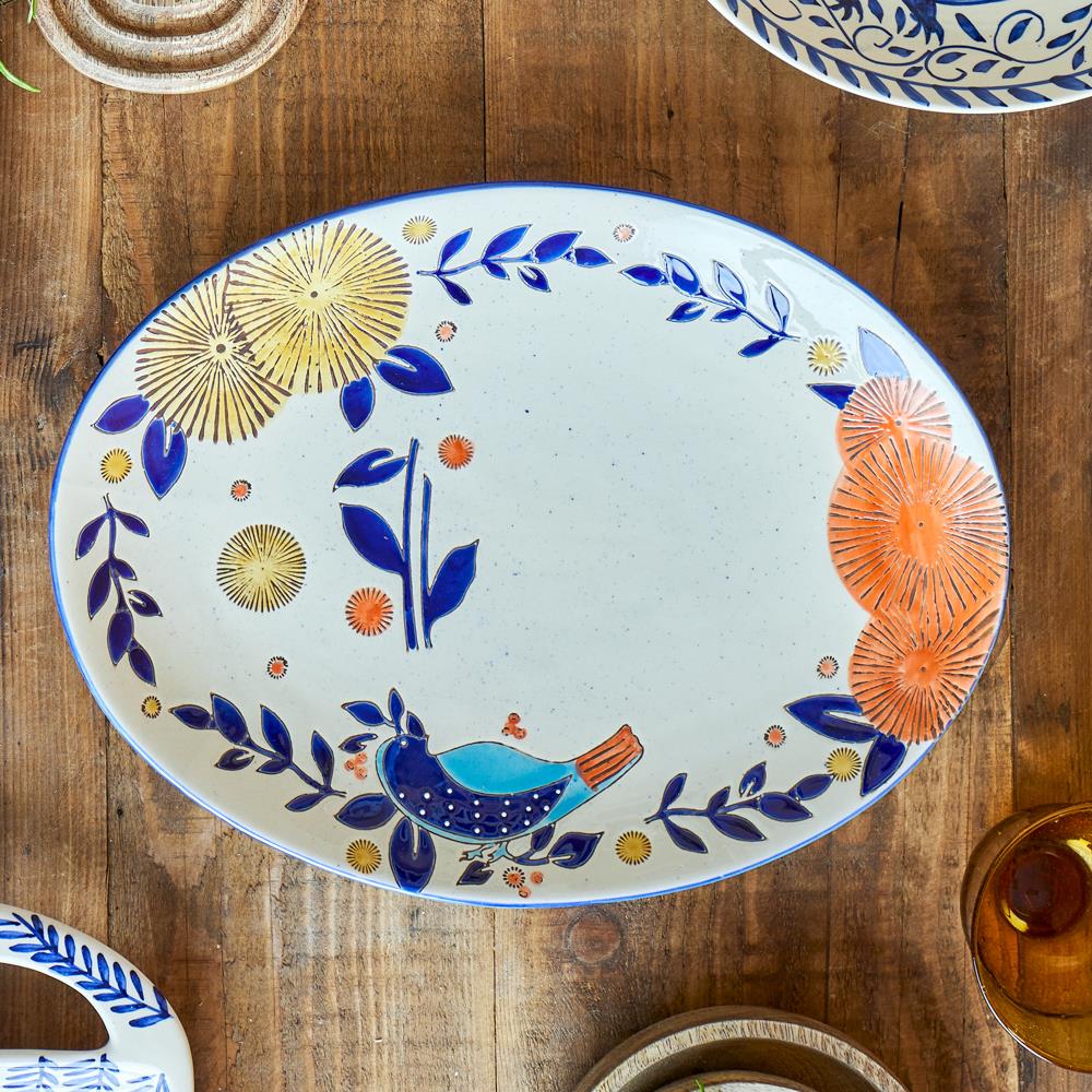 Bloomingville Lynna Servierplatte blau Steingut 34x25 cm mediterran