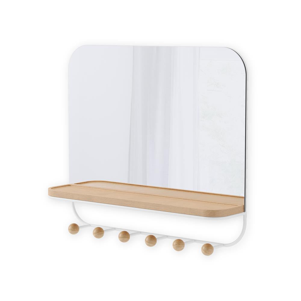 Umbra Estique Wandspiegel mit Ablage und 6 Haken, Accessoire Organizer für den Eingang, in Weiß