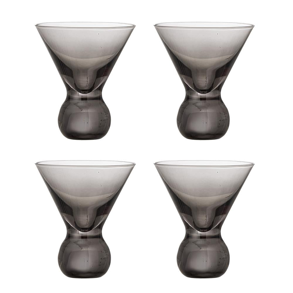 Bloomingville Corliss Cocktailglas aus Glas in Grau 165 ml – 4er Set für Tischdeko