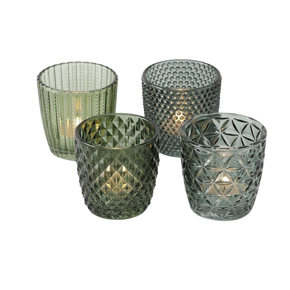 BOLTZE Windlicht Marilu 4er Set Grün Glas Rund 8 x 8 cm