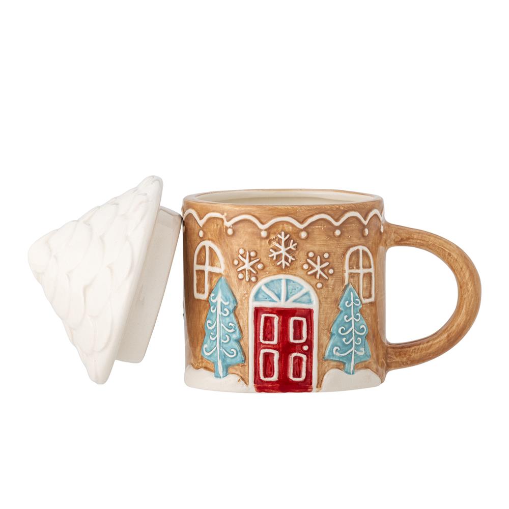 Bloomingville Ginnie Tasse mit Deckel – in Form eines Lebkuchenhauses, Weihnachten, dänisches Design