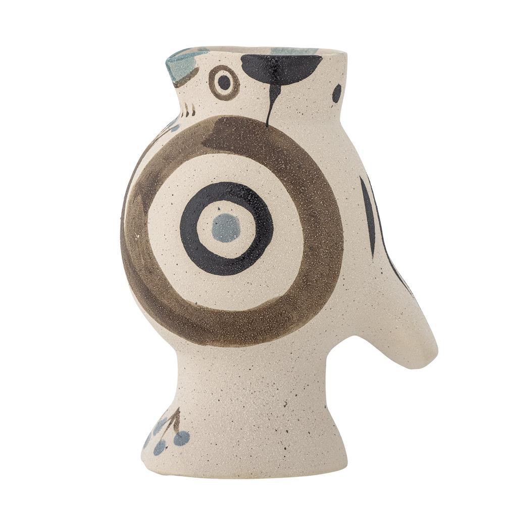 Bloomingville Mahrab Vase, Natur, Steingut – handdekorierte Vogelvase mit künstlerischem Charakter