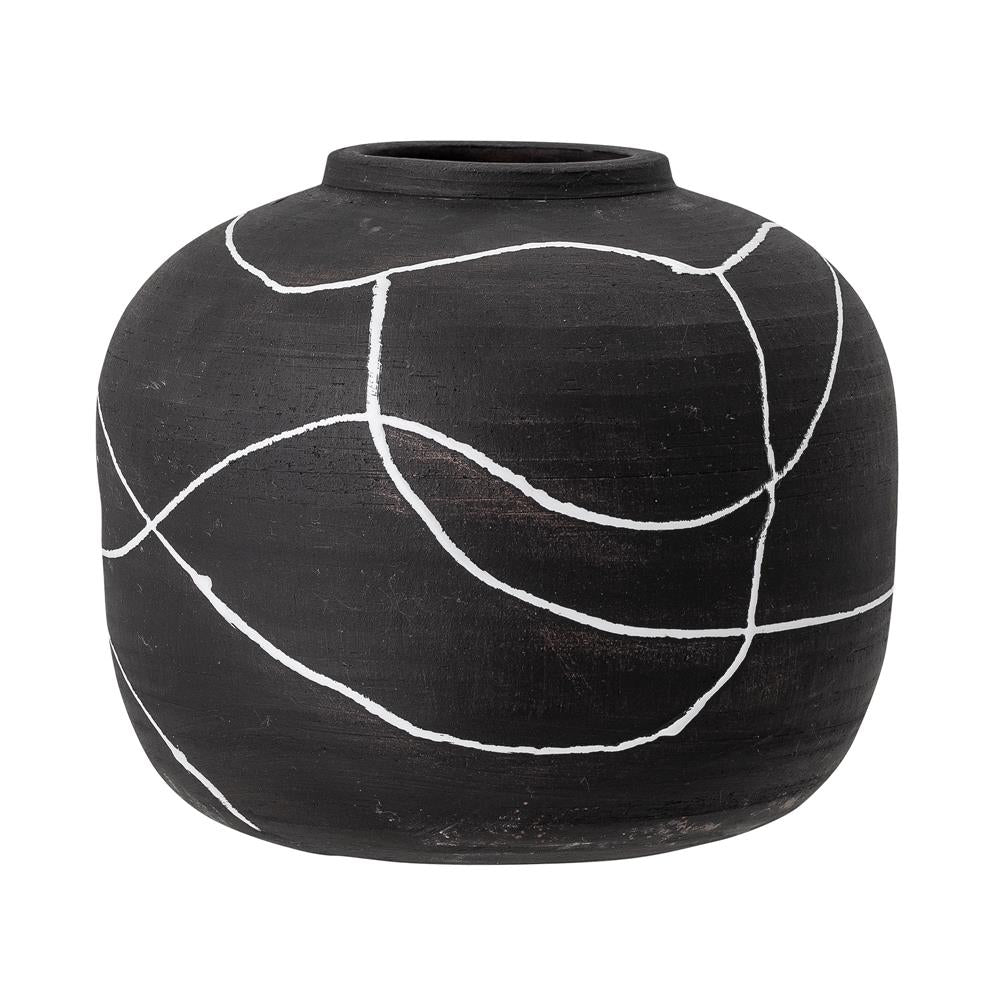 Bloomingville Vase Niza 20 x 16,5 cm Schwarz Terrakotta Blumenvase Dekovase dänisches Design