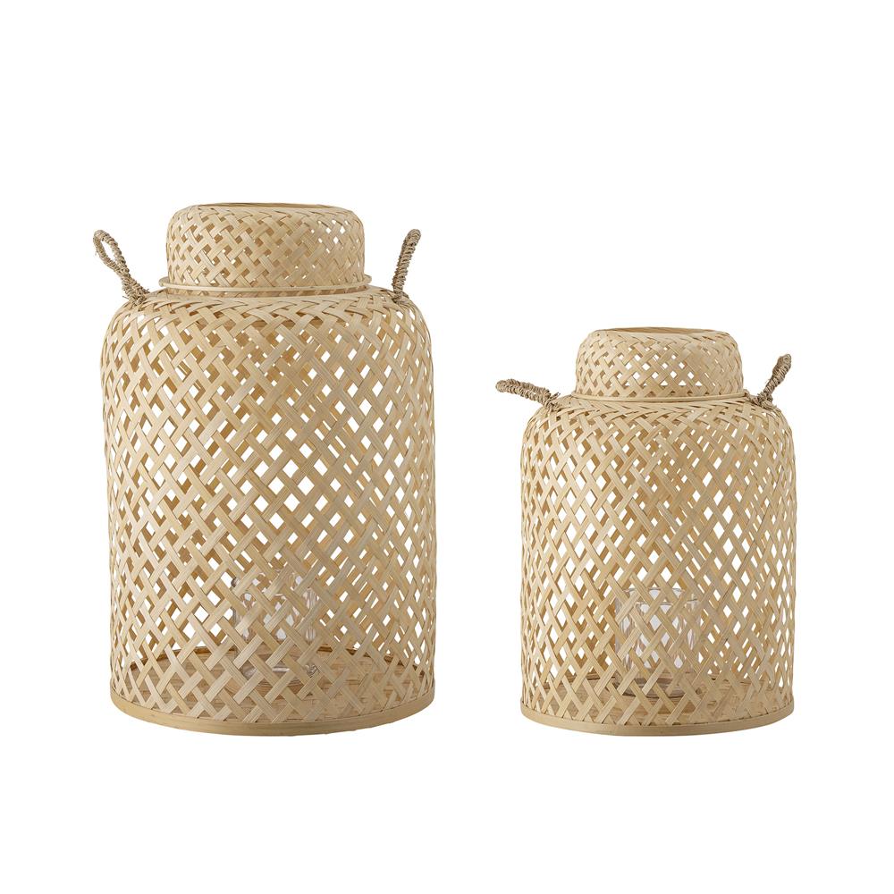 Bloomingville Madlin Laterne mit Glas 2er Set, Natur, Bambus – stimmungsvolle Deko für drinnen & draußen