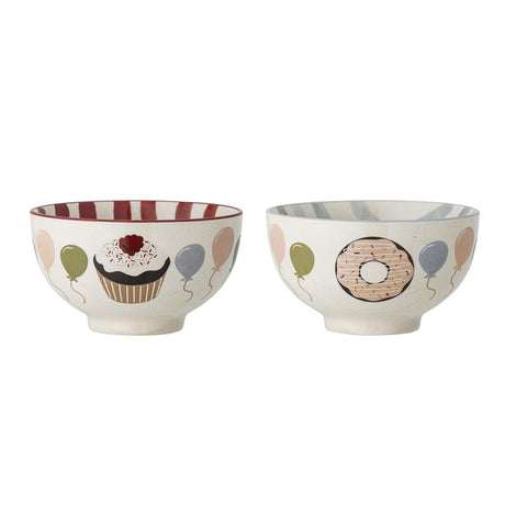 Bloomingville MINI Darby Schalen mit Streifen und Ballons, Steingut, 2er Set, Kinderschüsseln