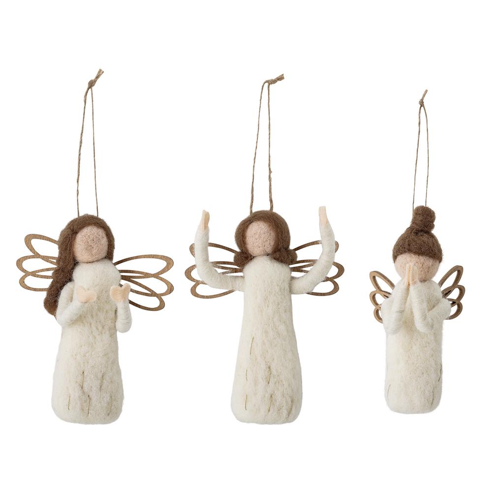Bloomingville Pavla Baumanhänger Engel – 3er Set, Weiß, aus Wolle