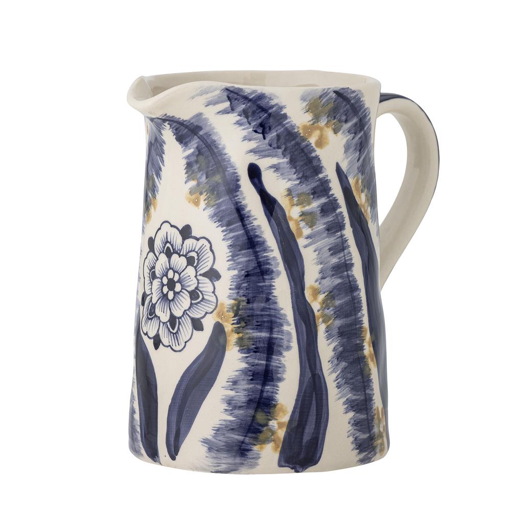 Bloomingville Anuuk Vase blau D14,5 cm aus Steingut – handdekorierte Blumenvase für Wohnzimmer