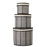 Bloomingville Islim Korb mit Deckel 3er Set Schwarz Palmblatt 30 x 25 cm