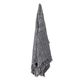 Bloomingville Bresso Decke, Blau, recycelte Baumwolle, 160x130 cm, mit Fransen, waschbar