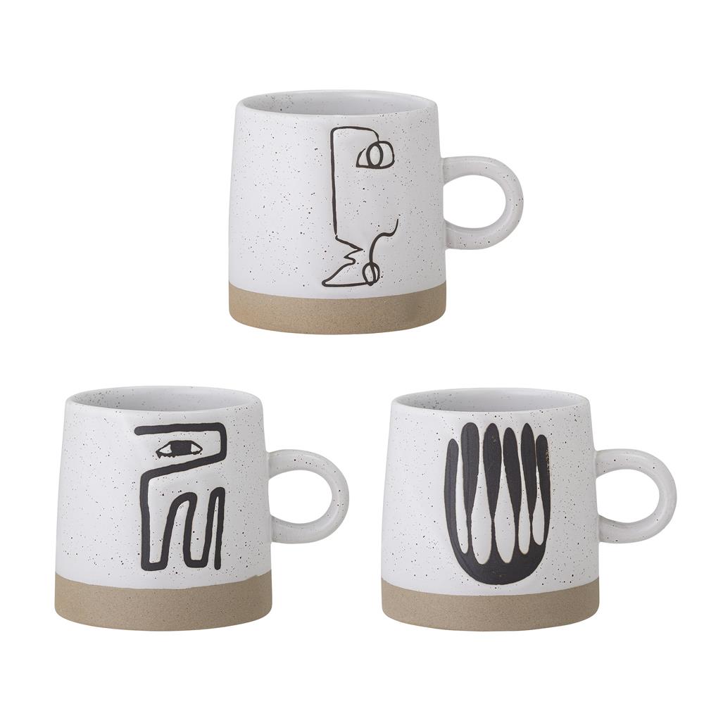 Bloomingville Eliana Becher 3er Set Grau Steingut 360 ml Tasse Dekotasse dänisches Design