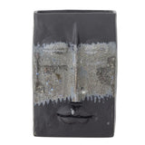 Bloomingville Nasru Vase – Schwarzes Steingut mit Gesichtsform, L15×H22×W10,5 cm