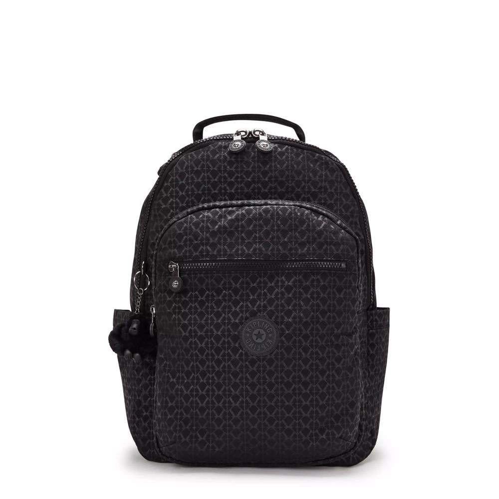 Kipling SEOUL L, Großer Schulrucksack mit 15-Zoll-Laptopfach, 27L, Signature Emb (schwarz)