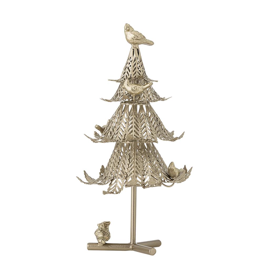 Bloomingville Kiruna Deko Baum gold aus Metall Weihnachtsdeko Tischdeko mit Vögeln 35 cm