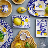 Bloomingville Maxima Servierplatte blau L29 cm aus Steingut – handbemalte Platte für Küche & Tischdeko