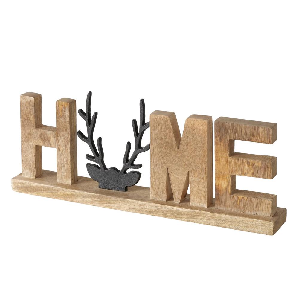 BOLTZE Schriftzug Vilbert – HOME-Deko aus Holz & Metall mit Hirschgeweih, 46,5 cm