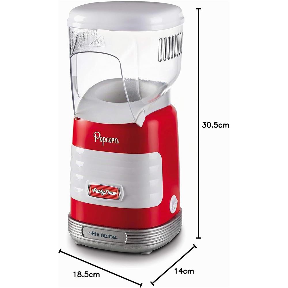 Ariete Party Time Popcorn Maker, Rot, Popcornmaschine Heißluft, Retro-Design, 50er Jahre-Stil