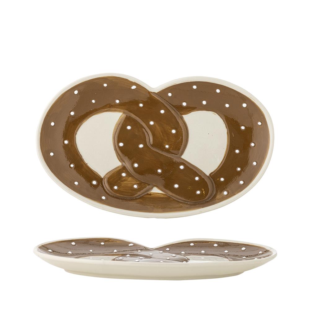 Bloomingville Treats Servierplatte Brezel, Braun, Steingut, 23,5 cm, Weihnachtsteller
