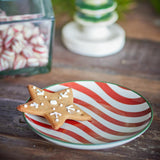 Bloomingville Jolly Weihnachtsteller, Rot, Steingut 16 cm mit Streifenmuster