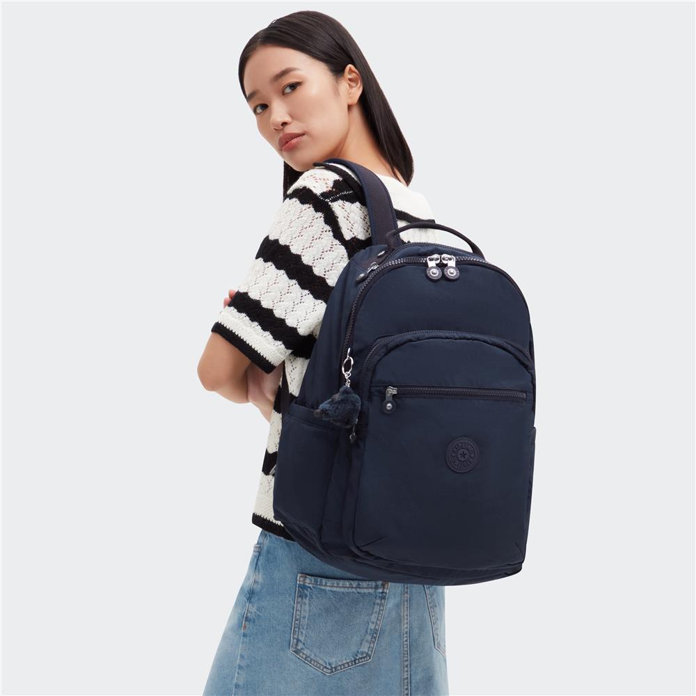 Kipling SEOUL L, Großer Rucksack, Blue Bleu 2 (blau), 27L, mit 15-Zoll-Laptopfach