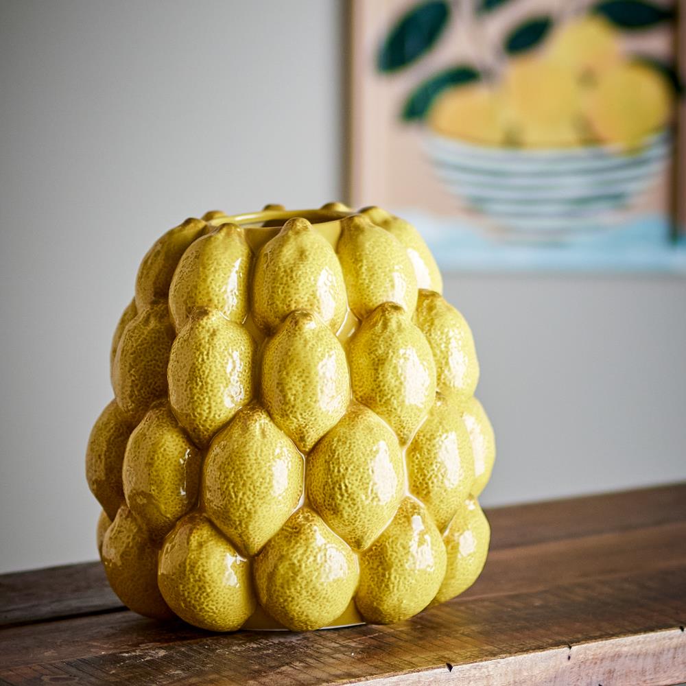 Bloomingville Limone Vase Steingut gelb D22xH22 cm Zitronenmotiv