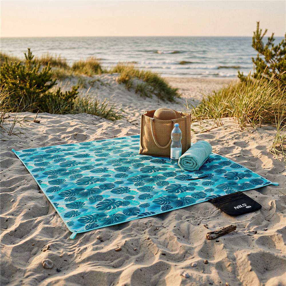 NILS CAMP Picknickdecke in Türkis 200 x 200 cm - große Outdoor Decke für Strand, Garten & Camping