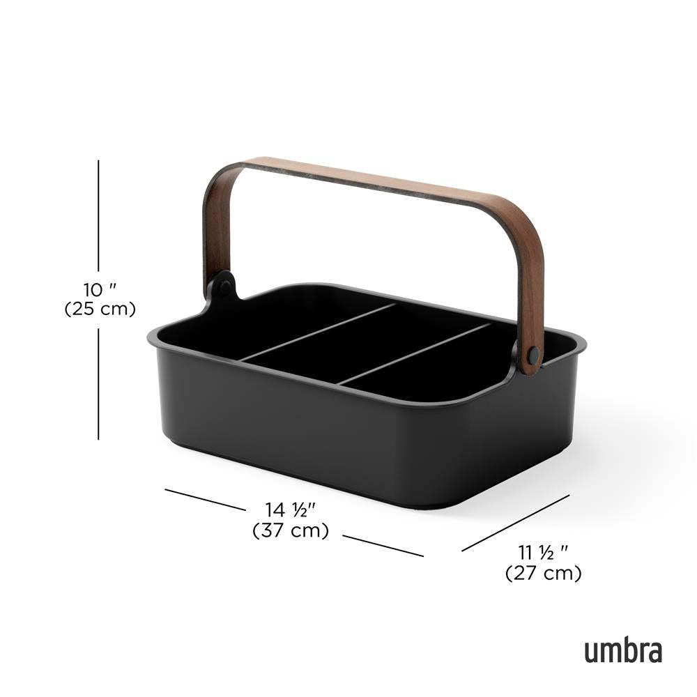 Umbra Bellwood Vorratsschrank Organizer mit 3 Fächern, großer Aufbewahrungsbehälter in Schwarz/Walnuss