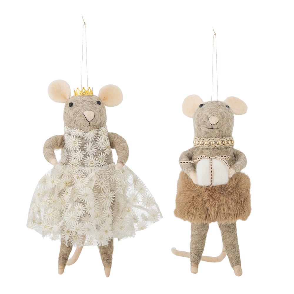 Bloomingville Peo Mäuse Anhänger, Braun, Wollfiguren 2er Set Weihnachtsdeko