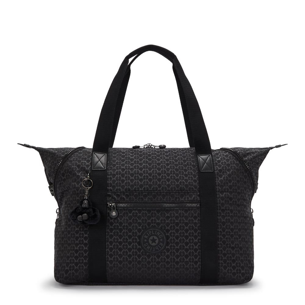 Kipling ART M, multifunktionale Tragetasche, Signature Emb (schwarz), Reisetasche mit Trolleyhalterung