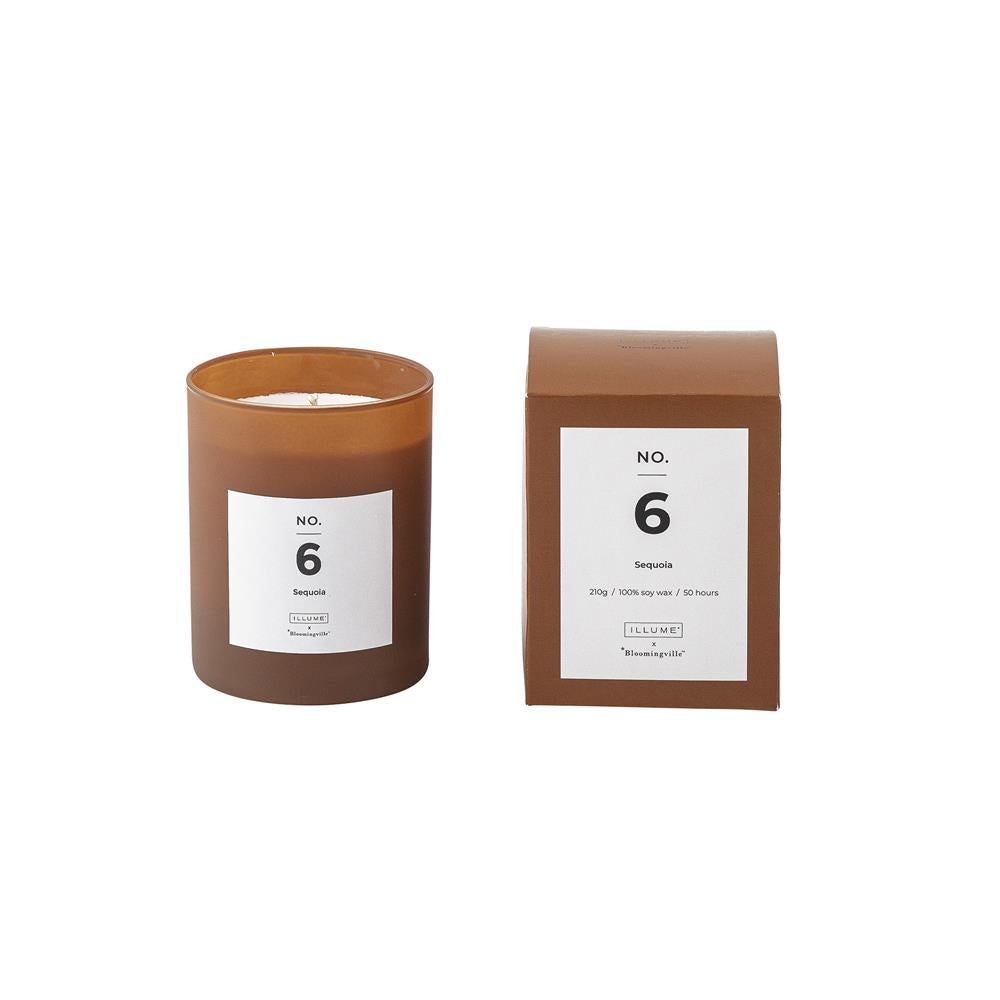Bloomingville NO. 6 - Sequoia Duftkerze, Braun, Natürliches Wachs, 210 G. - 50 Hour - Gift box - D8xH10 cm