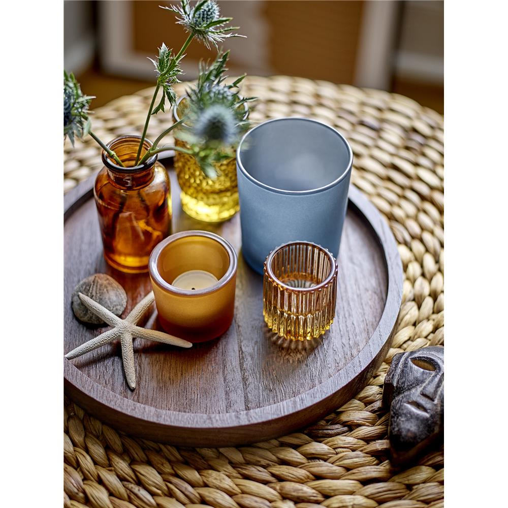 Bloomingville Sanga Tablett 30cm aus Holz mit 5 Teelichthalter aus Glas Kerzenhalter