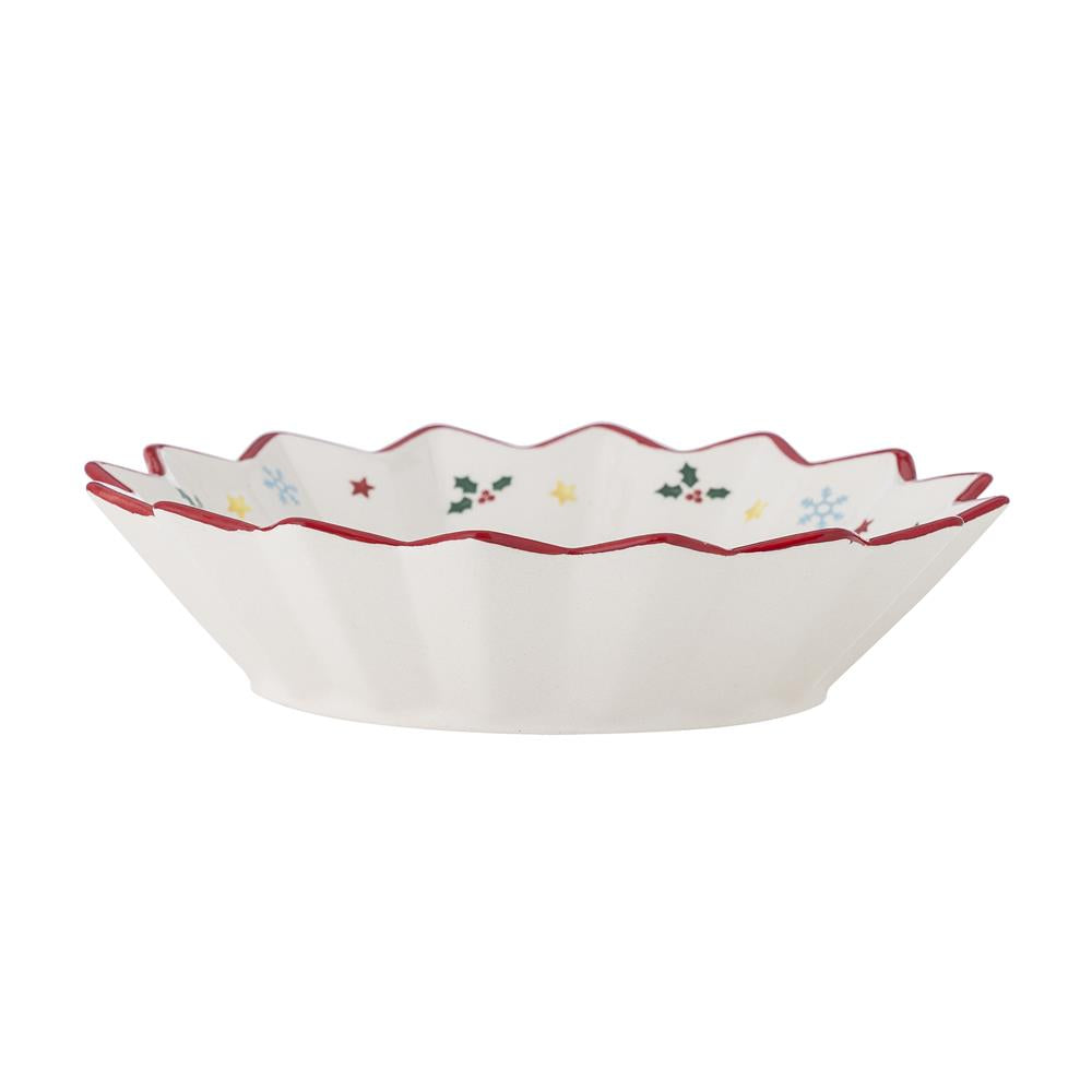 Bloomingville Naive Weihnachtsschale, Rot, Keramik 460 ml mit Tannenbaum-Motiv