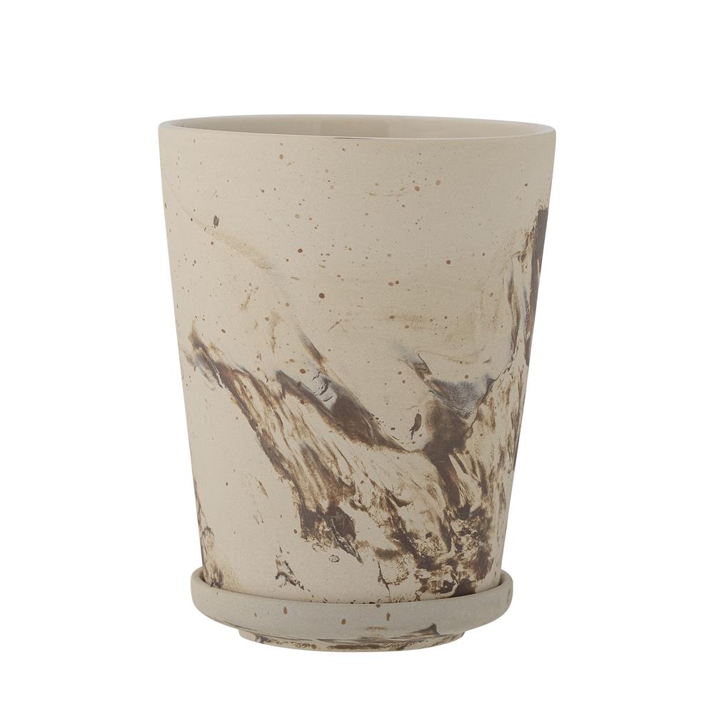 Bloomingville Stacy Blumentopf mit Untertasse, Braun, Steingut, D12,5xH16 cm
