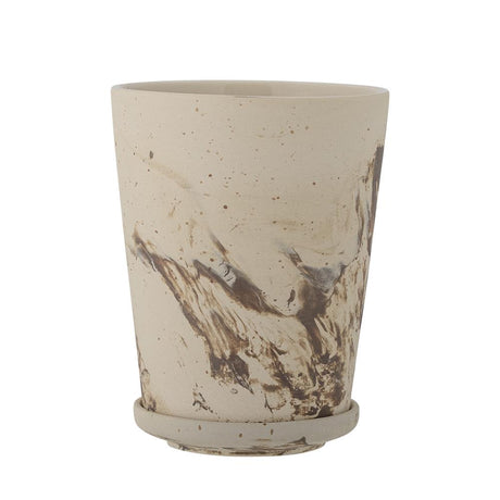 Bloomingville Stacy Blumentopf mit Untertasse, Braun, Steingut, D12,5xH16 cm