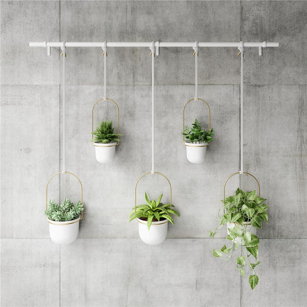 Umbra Triflora Vase in Weiß/Messing, 5er-Hängeblumentopf für Wand- und Deckenmontage