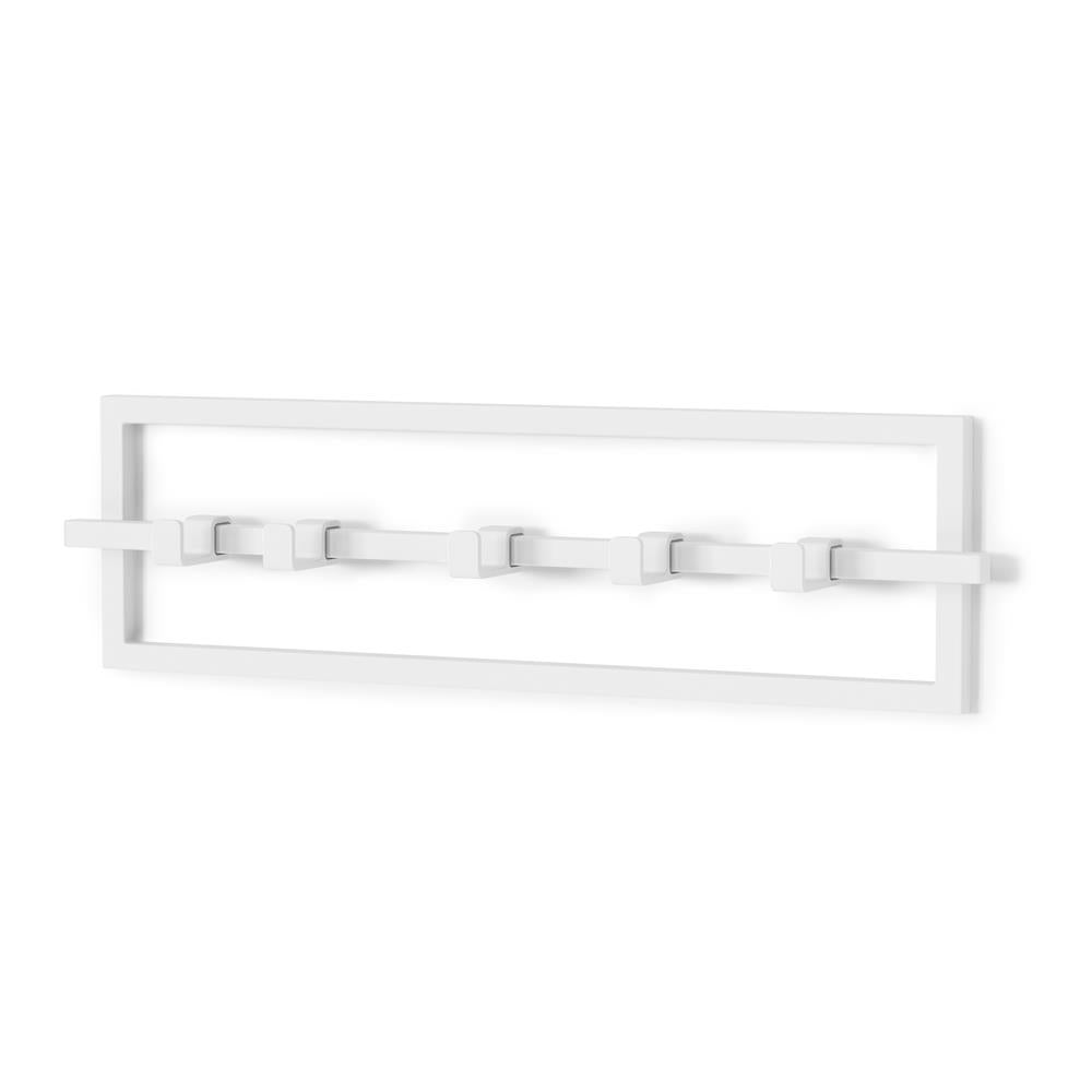 Umbra Cubiko Wandgarderobe mit 5 Garderobenhaken, Garderobenleiste mit beweglichen Haken, in Weiß