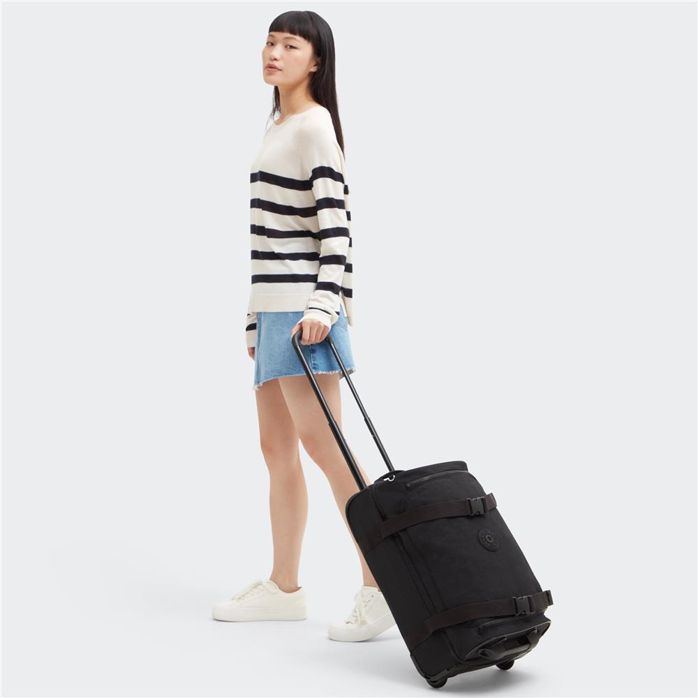 Kipling AVIANA S Kleiner Handgepäckkoffer mit Rollen und verstellbaren Gurten, Black Noir (schwarz)