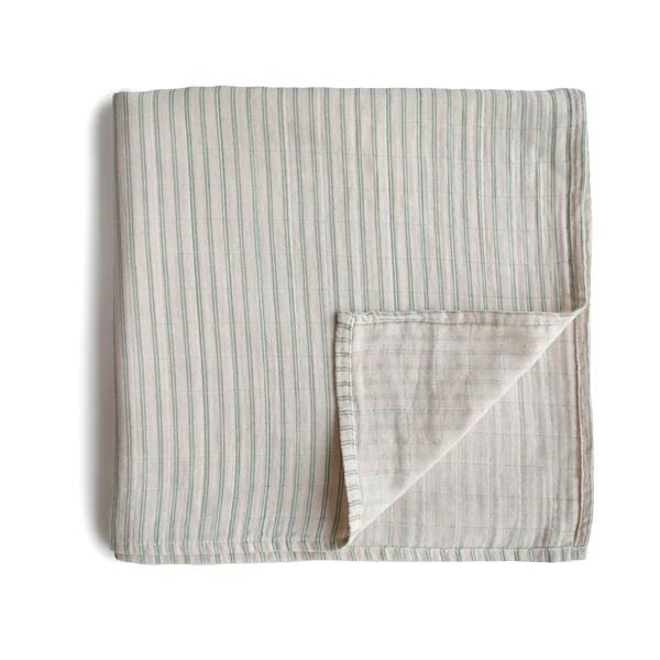 Mushie Musselin-Baby-Wickeldecke, Sage Stripe, Pucktuch aus 100% Bio-Baumwolle
