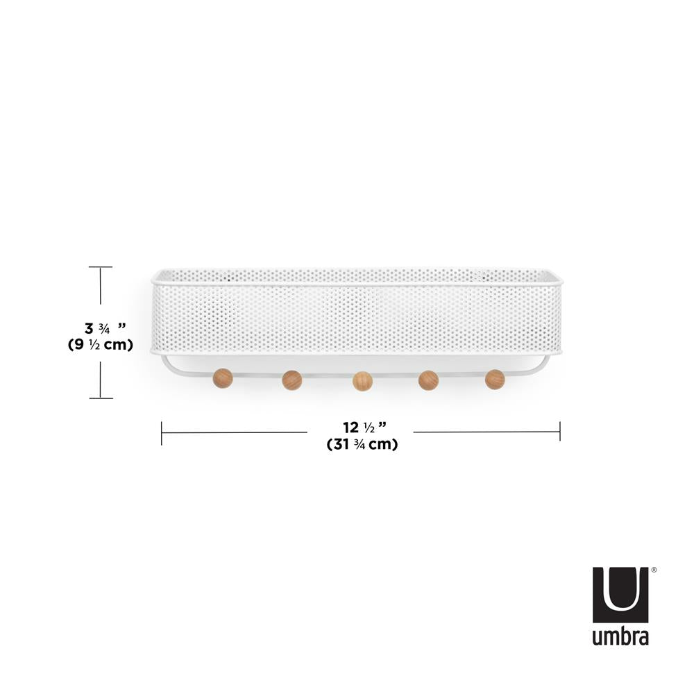 Umbra Estique Schlüsselbrett mit Briefablage, Multifunktionaler Wand Organizer mit 5 Haken, in Weiß