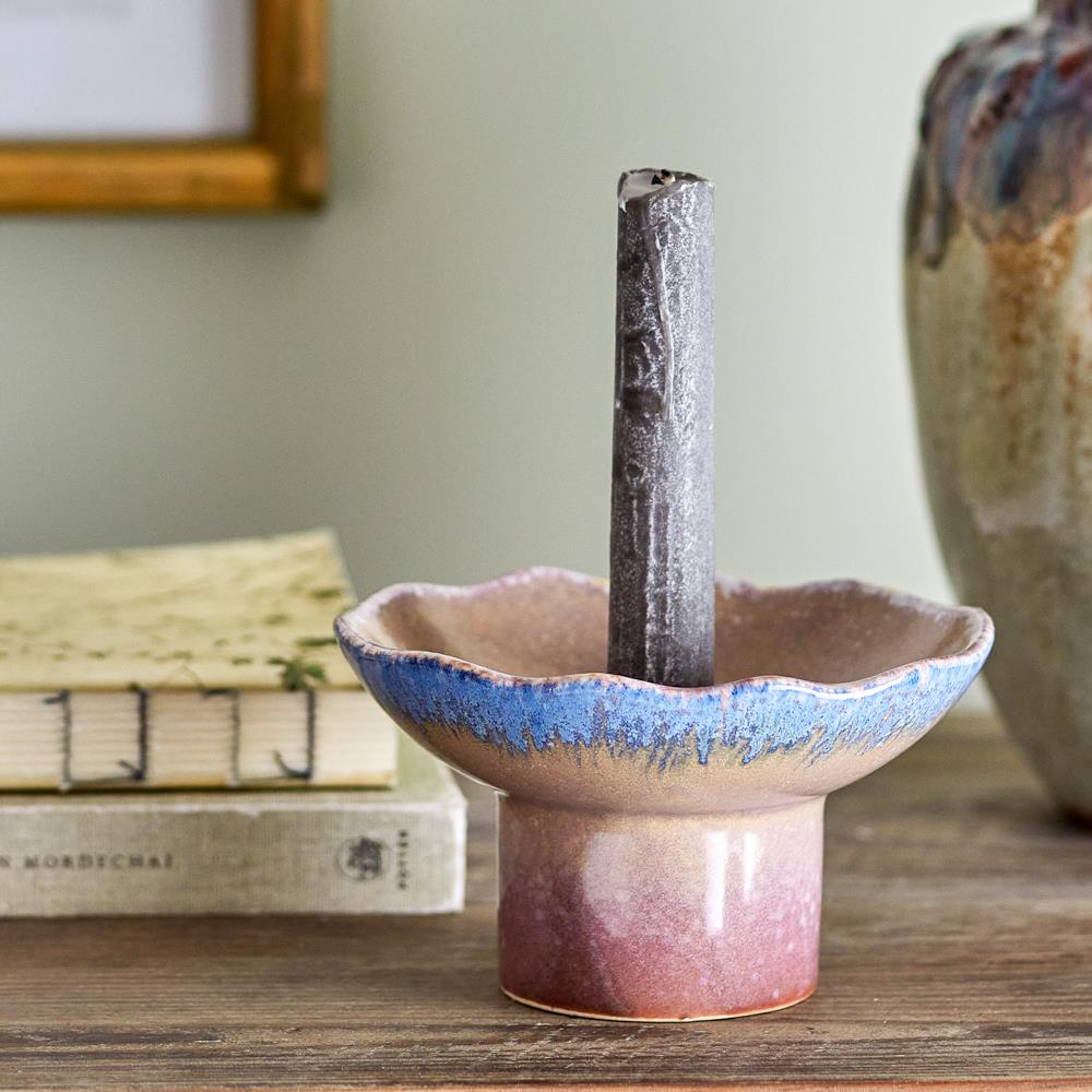 Bloomingville Cloe Kerzenhalter bunt Steingut blau rosa 14 cm