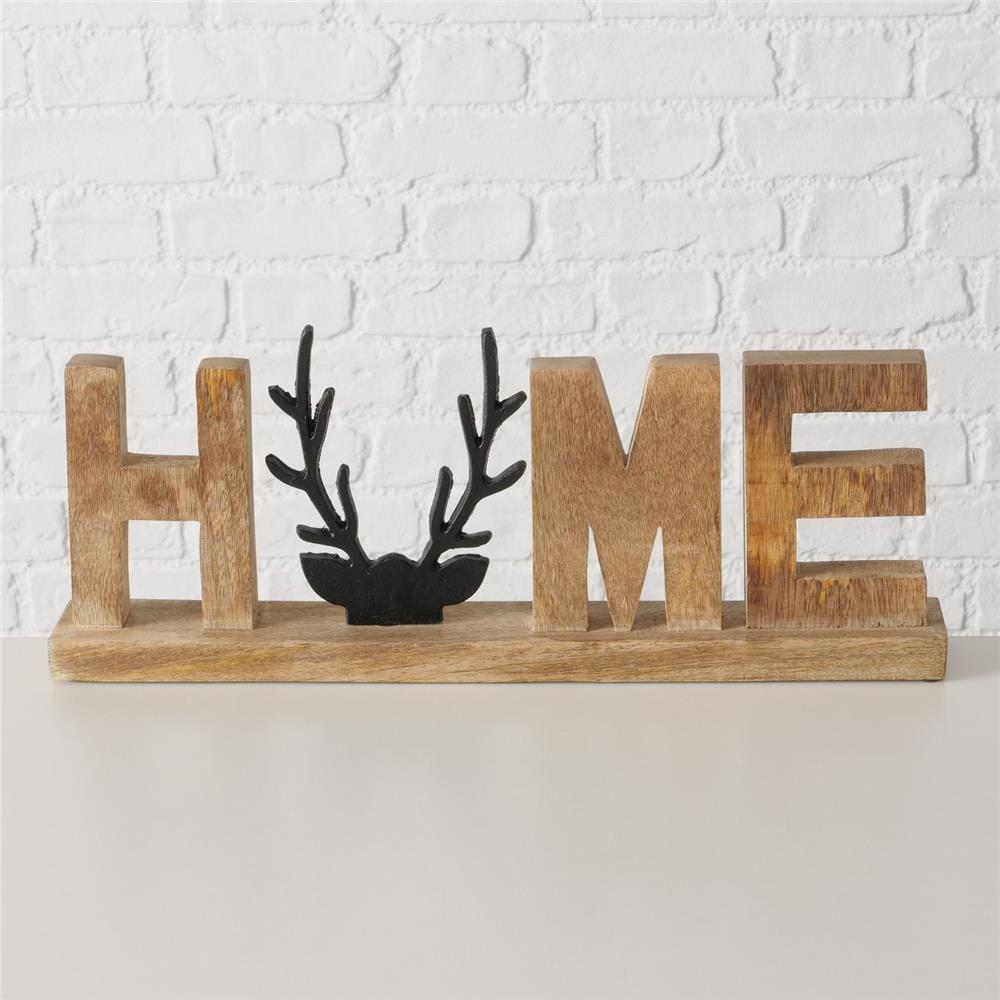 BOLTZE Schriftzug Vilbert – HOME-Deko aus Holz & Metall mit Hirschgeweih, 46,5 cm