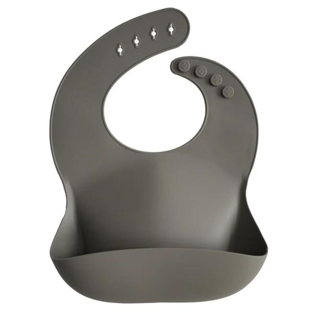 Mushie Silikon-Lätzchen, Dove Grey, mit Auffangschale, BPA-frei