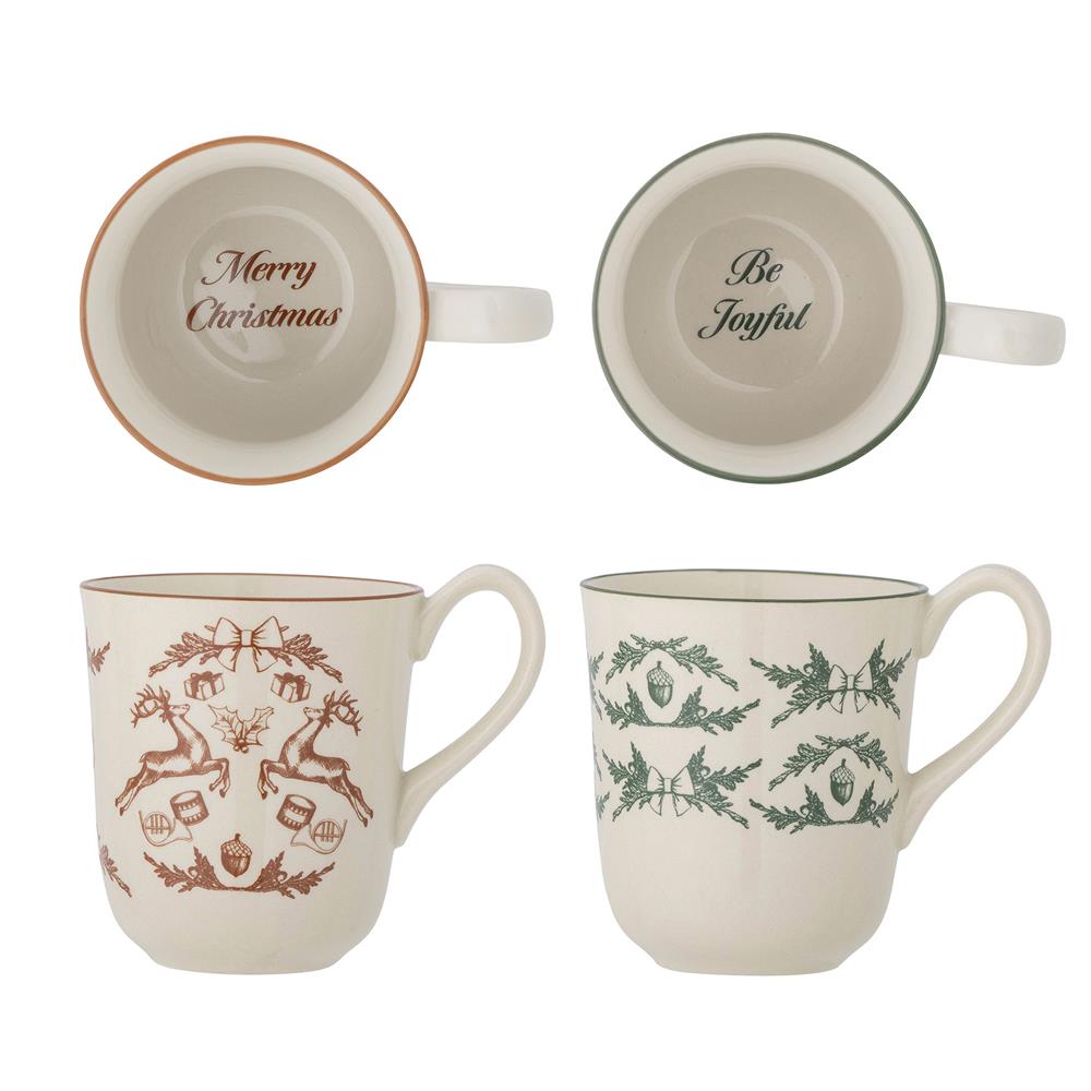 Bloomingville Beth Tassen, 2er Set – mit Weihnachtsmotiven in Rot/Grün, dänisches Design
