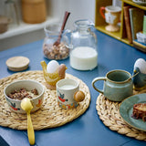 Bloomingville Birdy Eierbecher 2er Set, Blau/Gelb, Steingut, handbemalt, dekorativ & verspielt